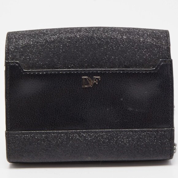 DVF Black Glitter Mini Cross Body with Leather & Chain Strap - Like New - Picture 2 of 9